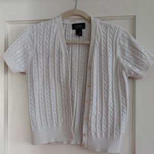 Lauren Ralph Lauren Ivory Cable-Knit Short-Sleeve Cardigan